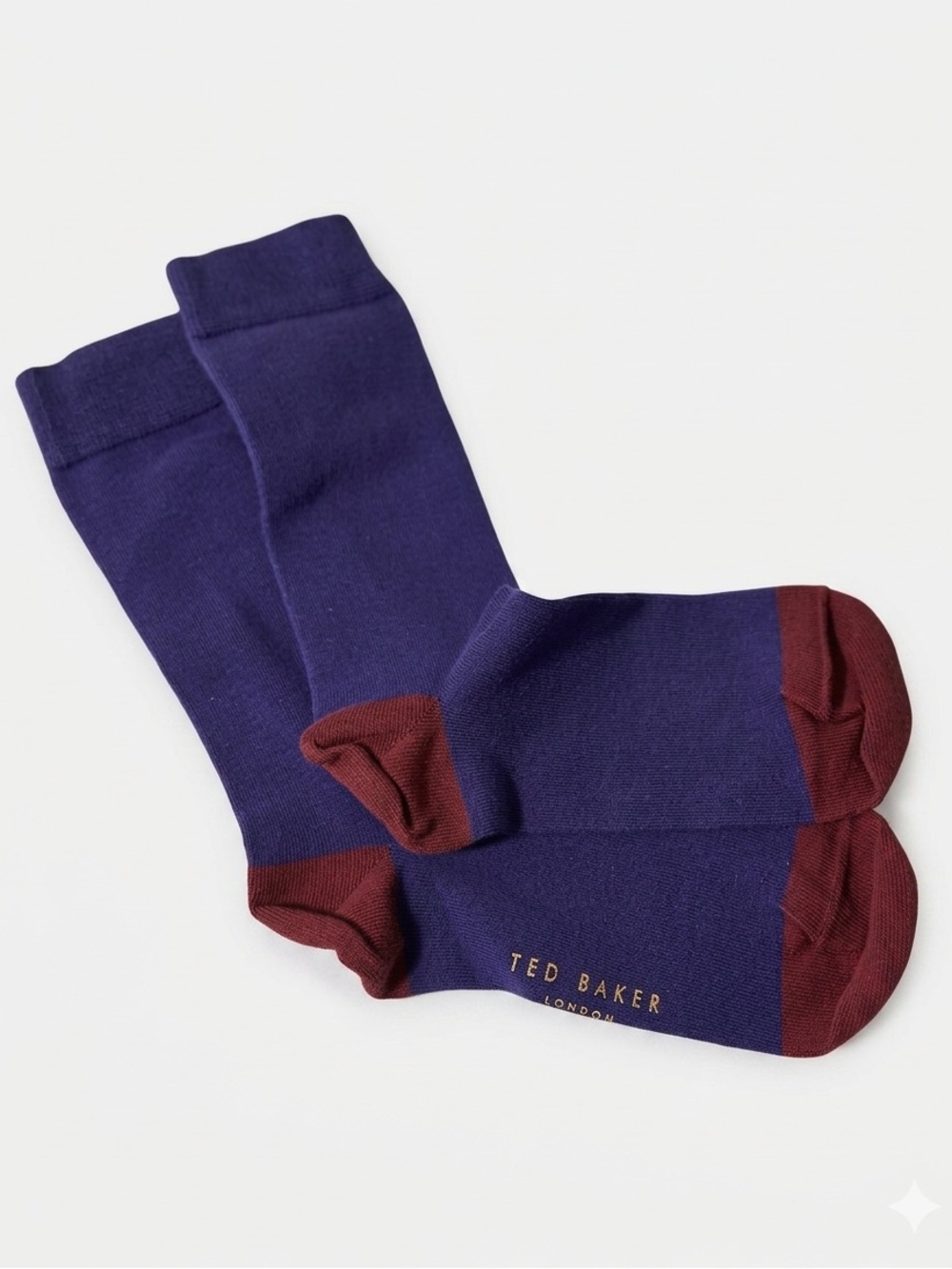 Ted Baker London Men’s Dress Socks Blue Burgundy Colorblock Crew Cotton Blend OS